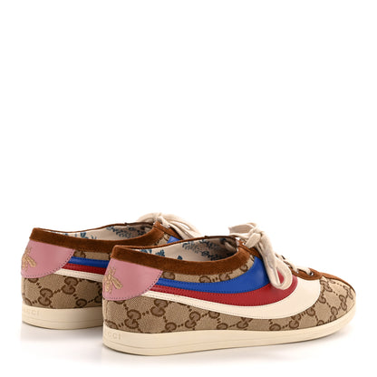 Gucci Suede Monogram Web Womens Falacer Sneakers 40 Nocciola Beige Mystic White Hibiscus Red 5 of 11
