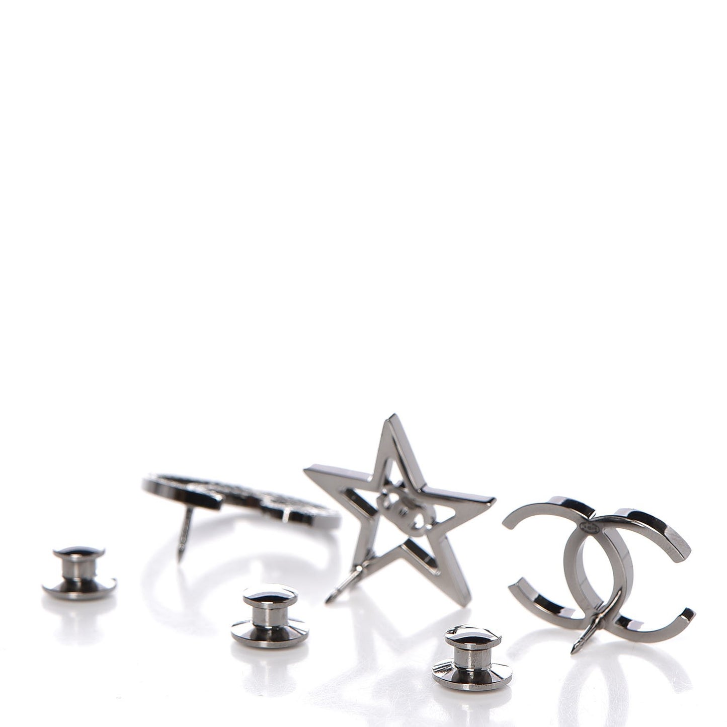 Crystal CC Moon Star Pin Brooch Set Silver