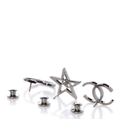 Chanel Crystal CC Moon Star Pin Brooch Set Silver 3 of 5