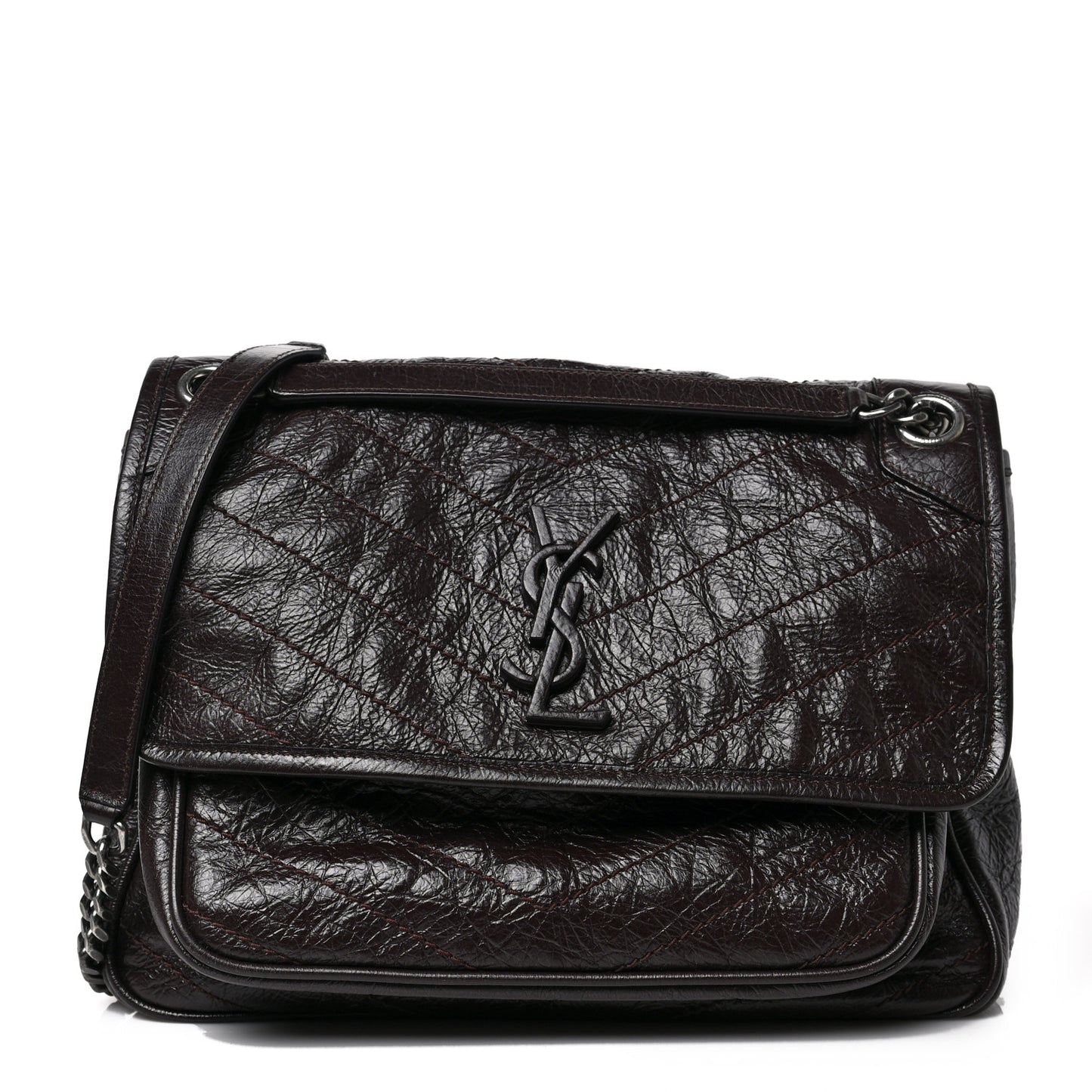 Crinkled Calfskin Matelasse Monogram Medium Niki Chain Satchel Tulip