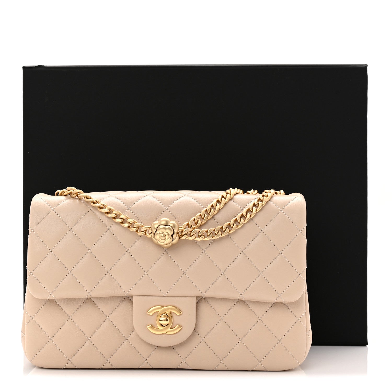 Chanel Lambskin Quilted Small Sweet Camellia Flap Beige 1781272