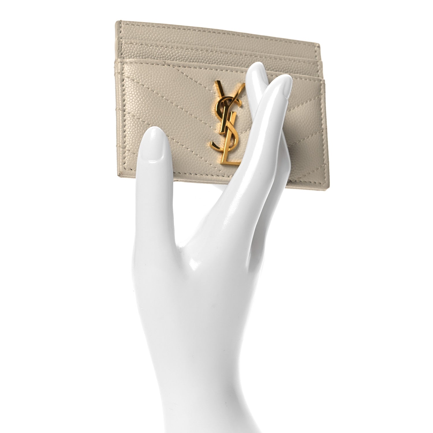 Saint Laurent Grain De Poudre Matelasse Chevron Monogram Credit Card Case Crema Soft 2 of 7