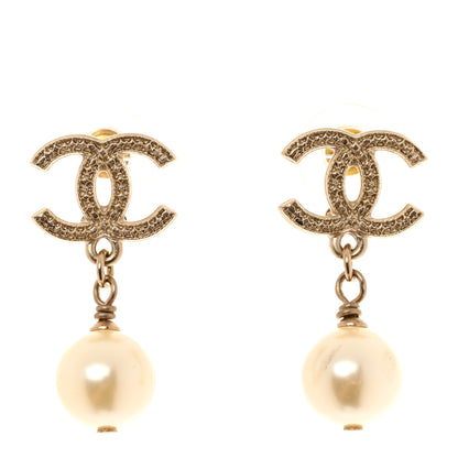 Chanel Crystal Pearl CC Drop Earrings Gold 1 of 5