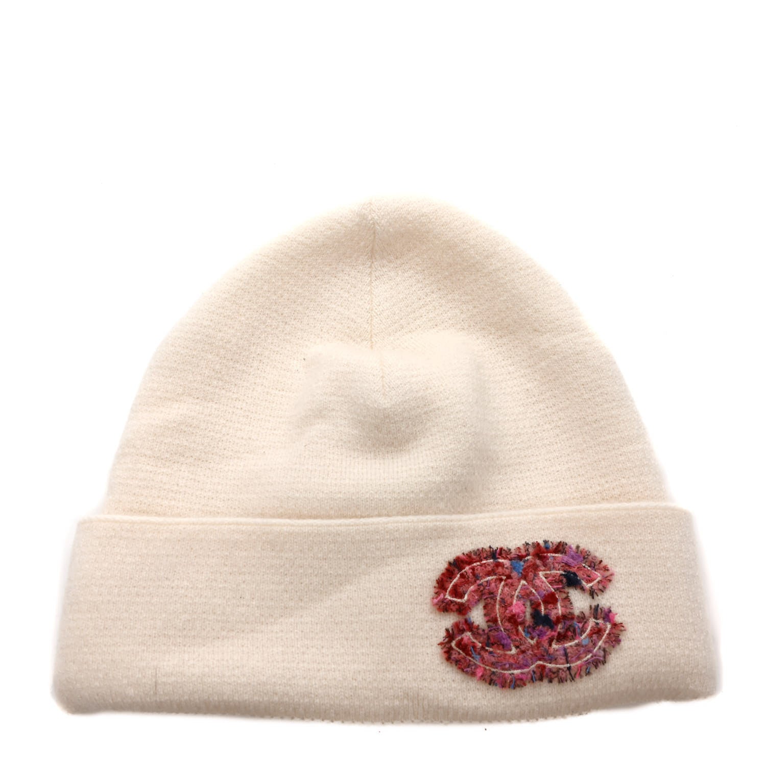 Chanel Cashmere CC Beanie Hat White Pink 1 of 6
