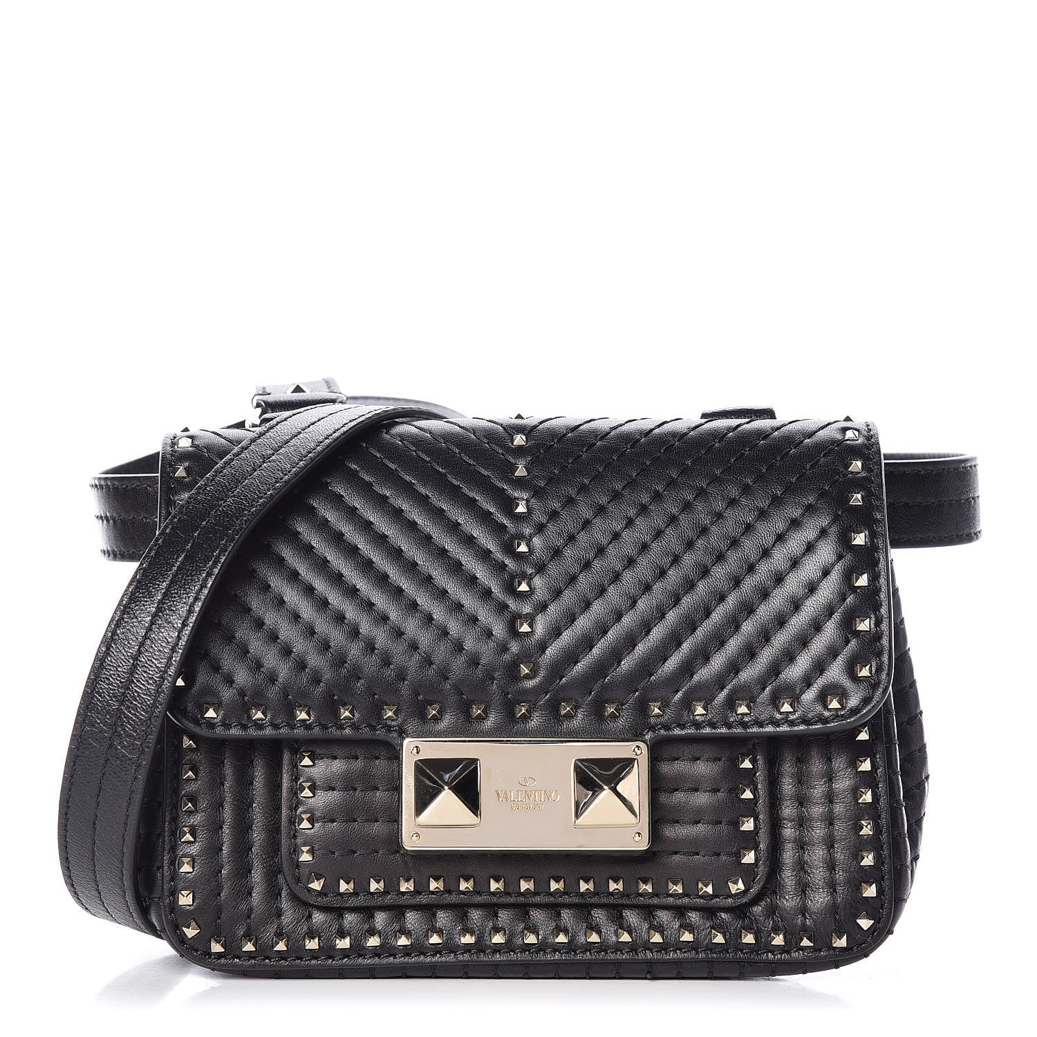 Valentino Garavani Lambskin ZiggyStud Rockstud Convertible Crossbody Belt Bag Black 1 of 12