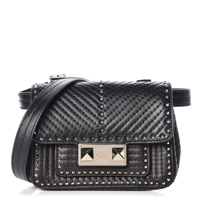 Valentino Garavani Lambskin ZiggyStud Rockstud Convertible Crossbody Belt Bag Black 1 of 12
