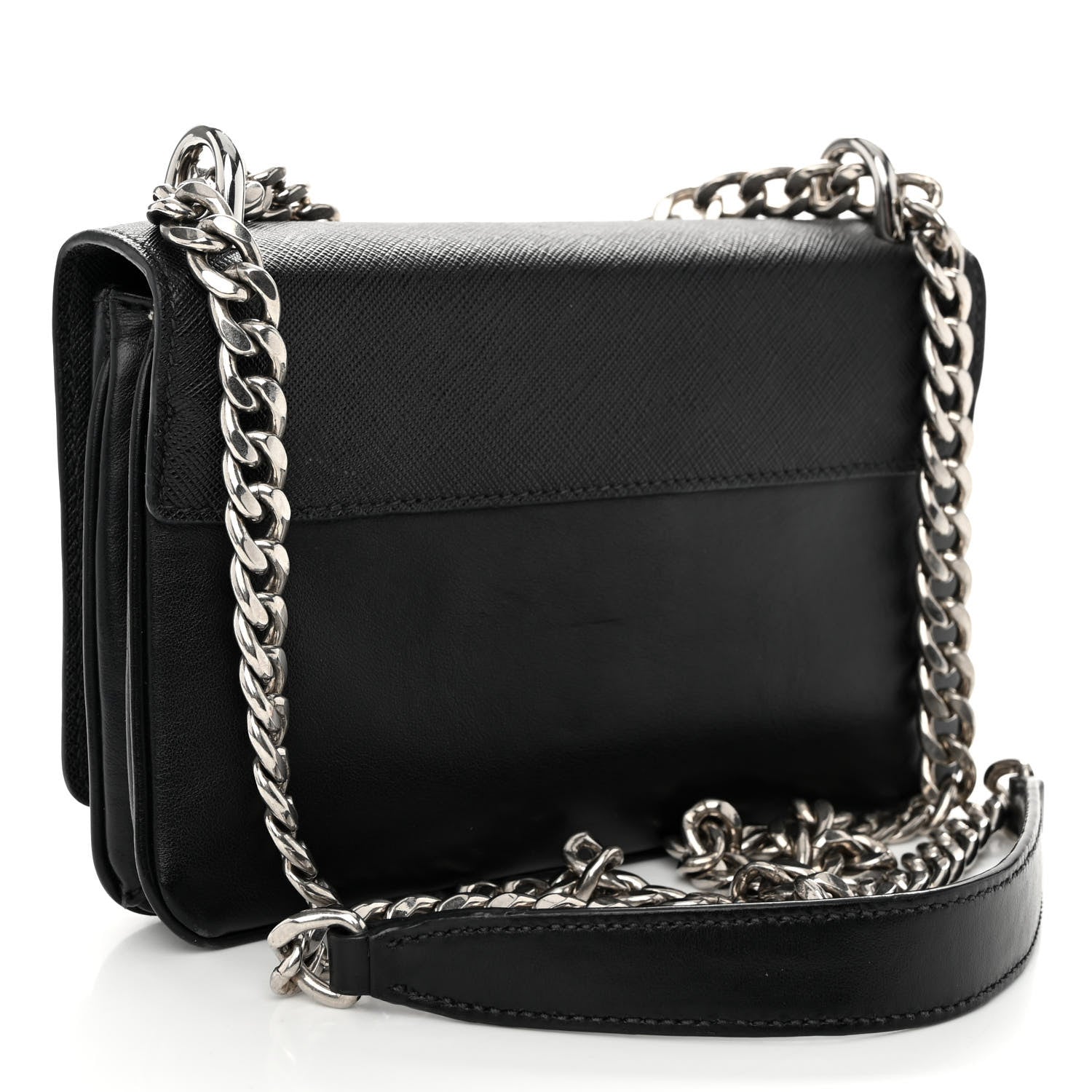 Prada Saffiano Chain Shoulder Bag Black 3 of 9
