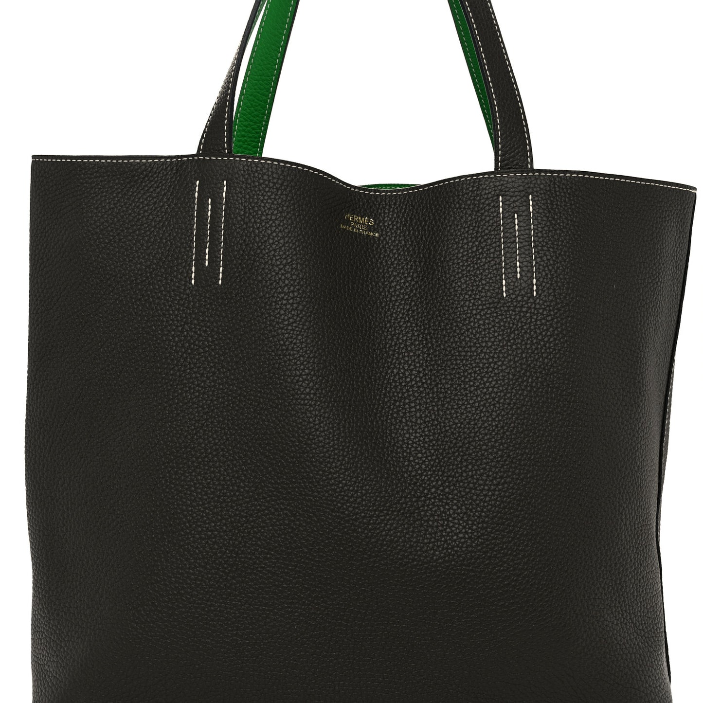 Taurillon Clemence Double Sens 36 Reversible Tote Vert De Gris Bamboo