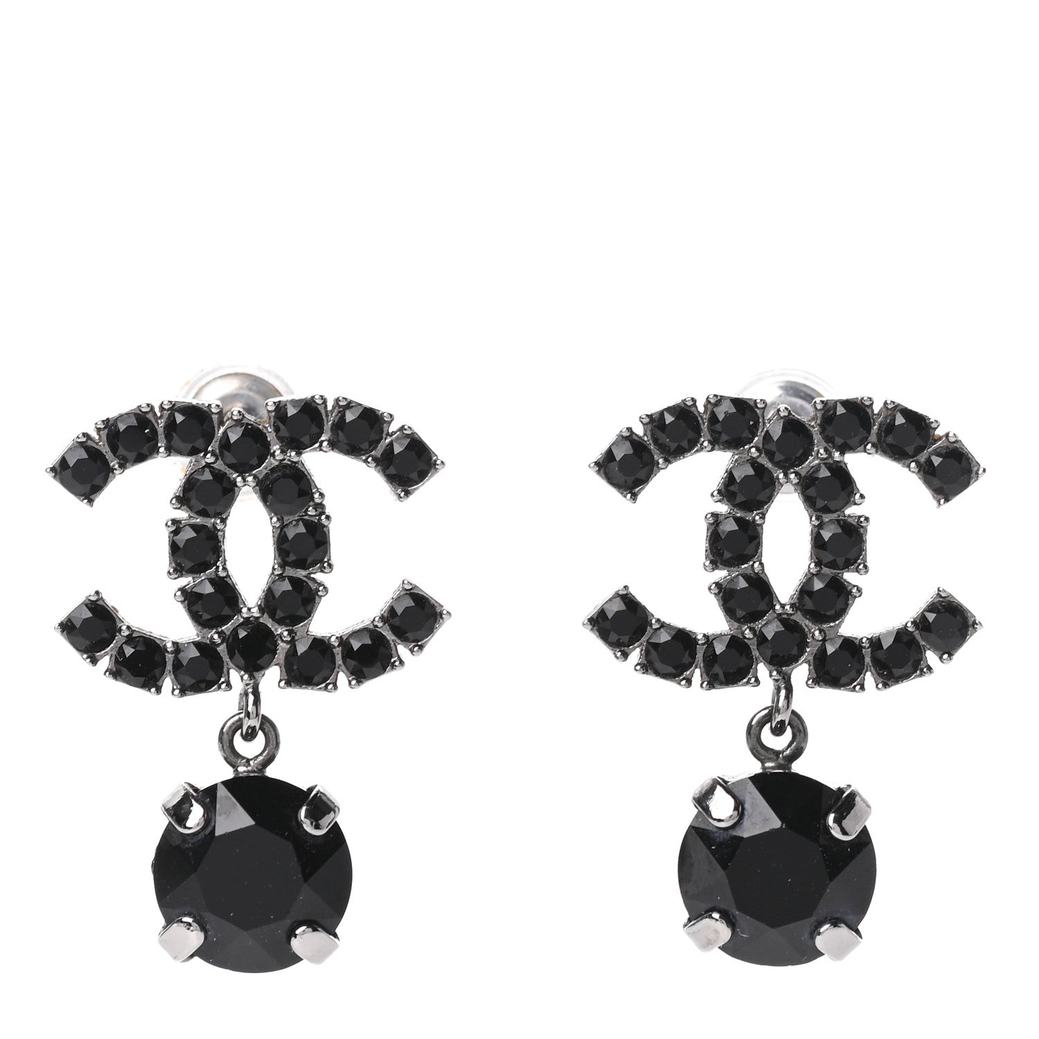 Chanel Ruthenium Crystal CC Drop Earrings Black 1 of 5