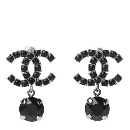 Chanel Ruthenium Crystal CC Drop Earrings Black 1 of 5