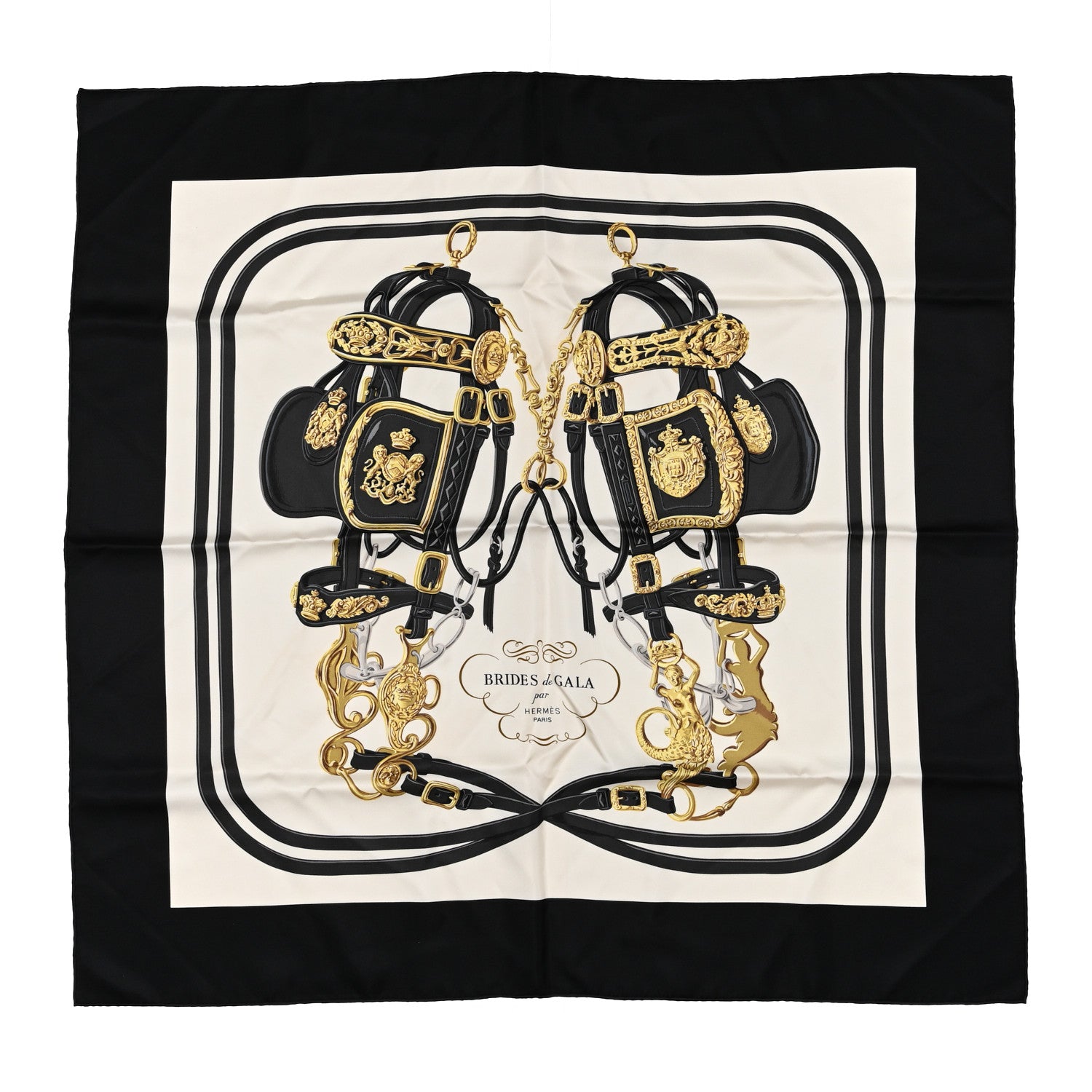 Hermes Silk Brides De Gala Scarf 90 Black Creme Gold 1 of 4