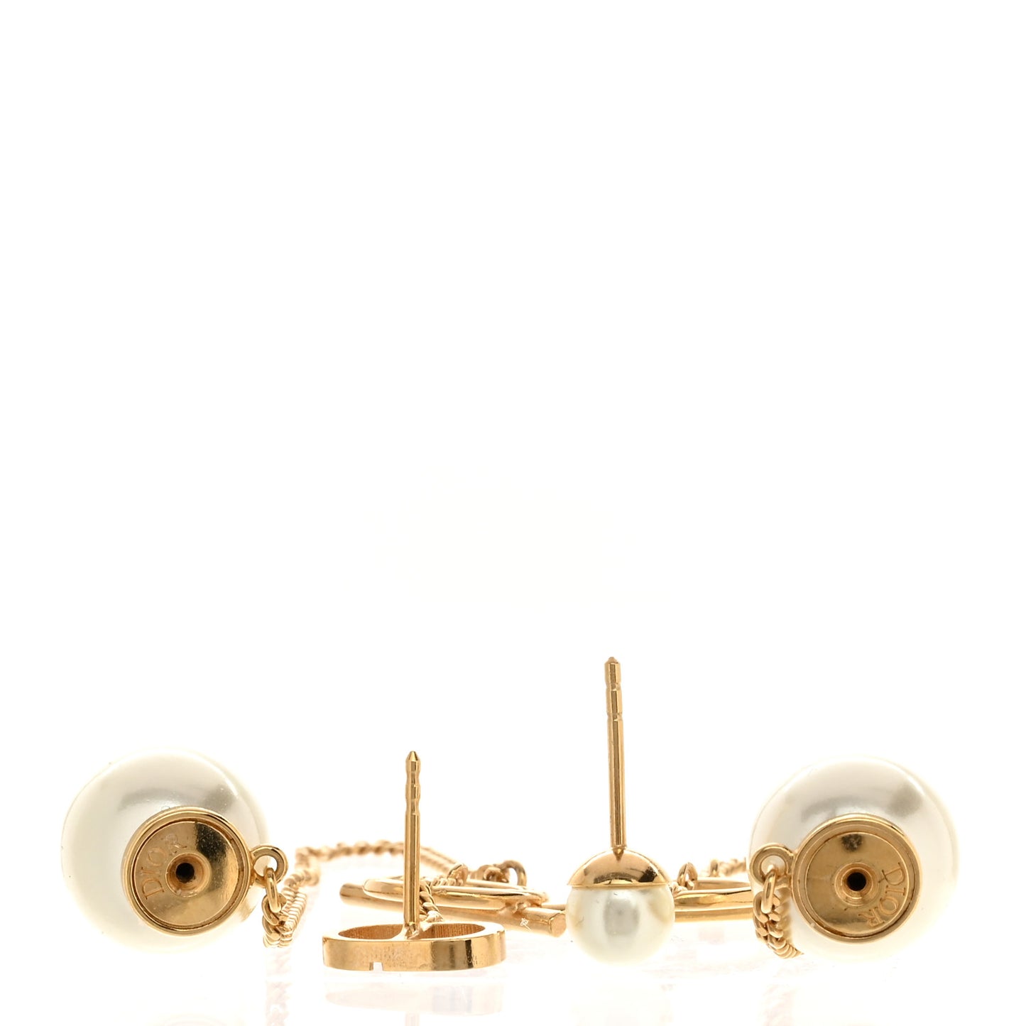 Pearl CD Chain Drop Earrings Gold