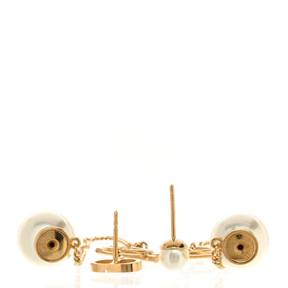 Christian Dior Pearl CD Chain Drop Earrings Gold 3 of 4
