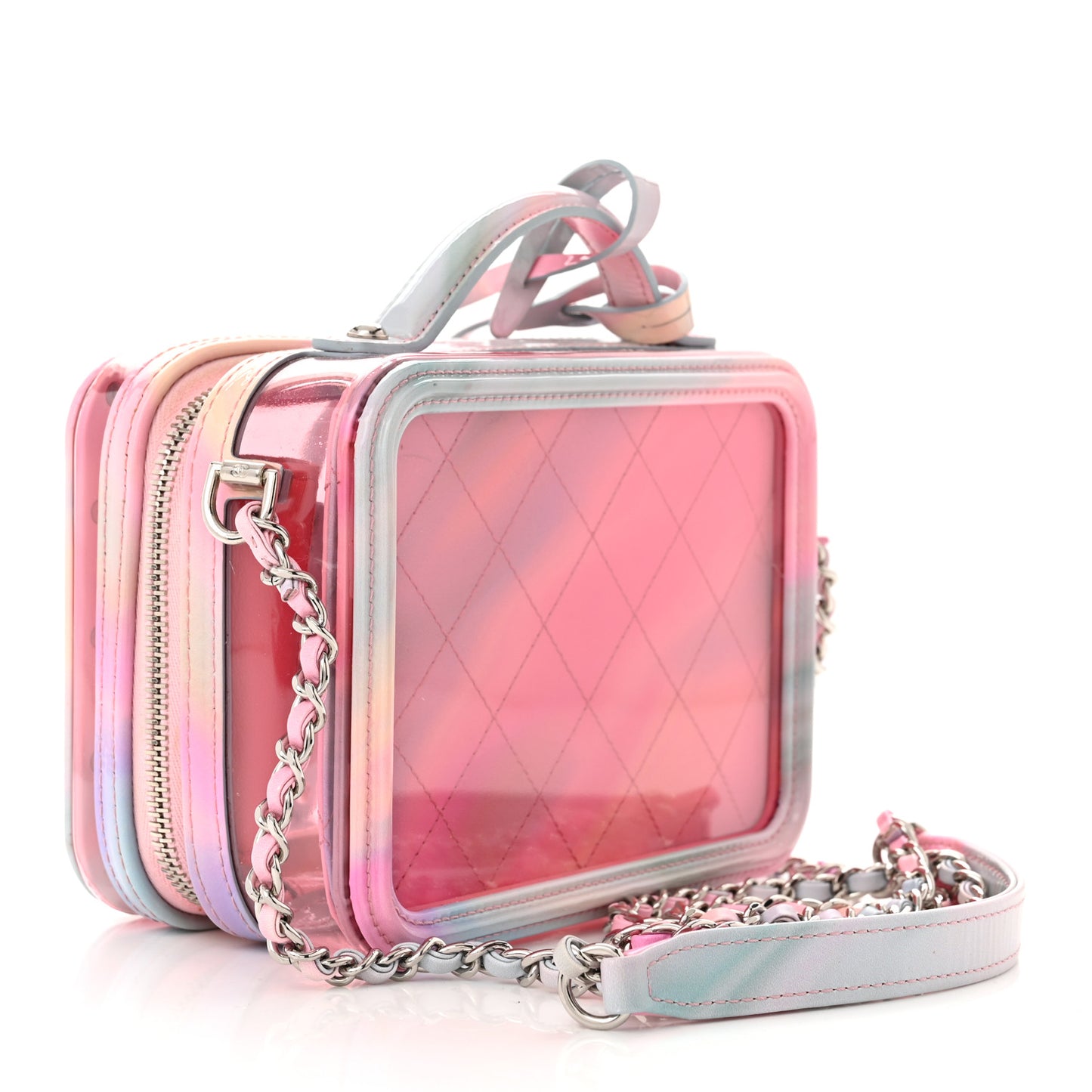 PVC Patent Calfskin Patent Lambskin Small CC Vanity Case Pink
