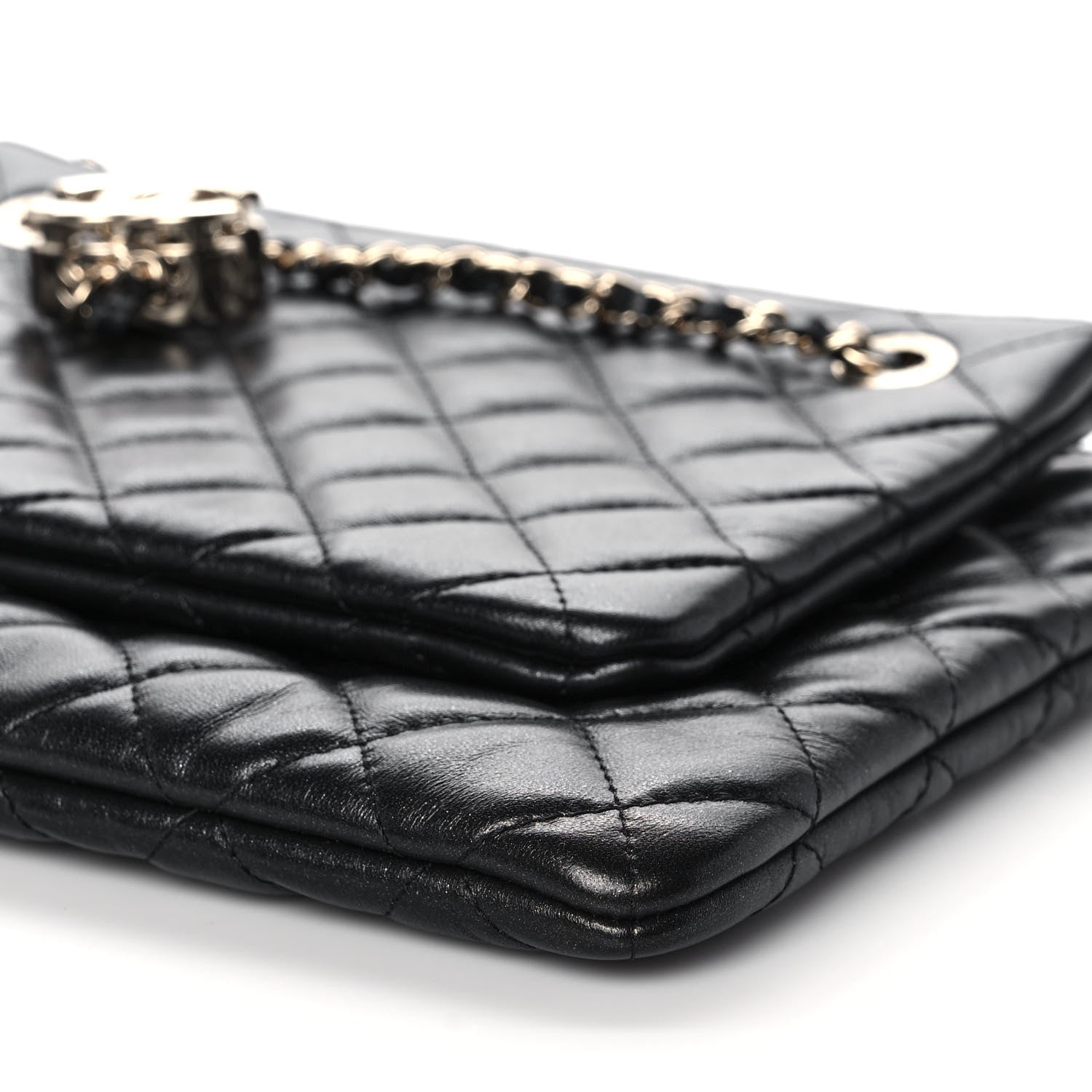Chanel Shiny Lambskin Quilted Medium Double Case With Strap Black 8 of 10