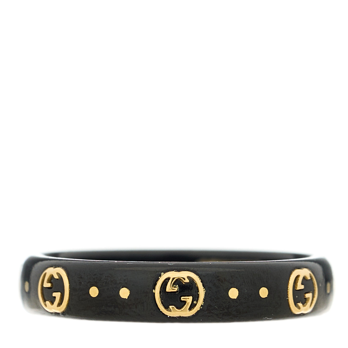 Gucci 18K Yellow Gold Synthetic Corundum Icon Ring 55 7.25 Black 1 of 7