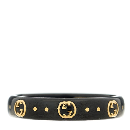 Gucci 18K Yellow Gold Synthetic Corundum Icon Ring 55 7.25 Black 1 of 7