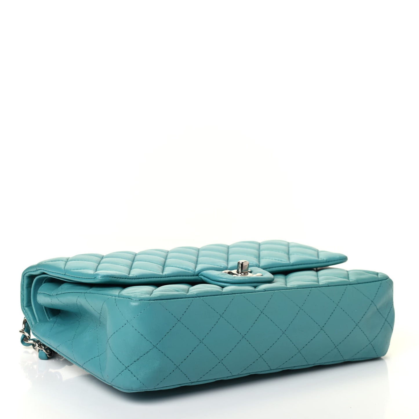 Lambskin Quilted Medium Double Flap Turquoise