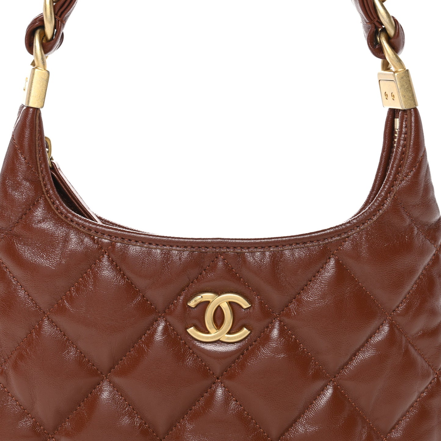 Shiny Crumpled Lambskin Quilted Small CC Funky Town Hobo Brown