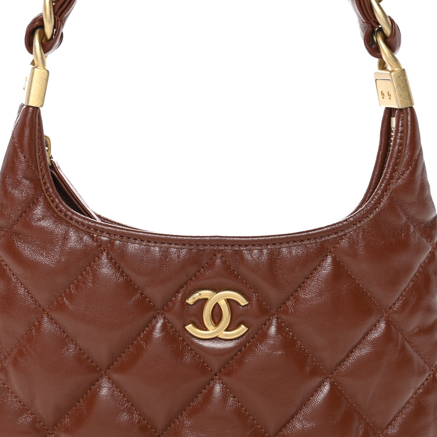 Chanel Shiny Crumpled Lambskin Quilted Small CC Funky Town Hobo Brown 8 of 10