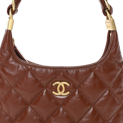 Chanel Shiny Crumpled Lambskin Quilted Small CC Funky Town Hobo Brown 8 of 10