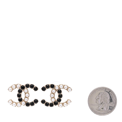 Chanel Resin Pearl CC Dazzling Domino Earrings Gold Black 2 of 5