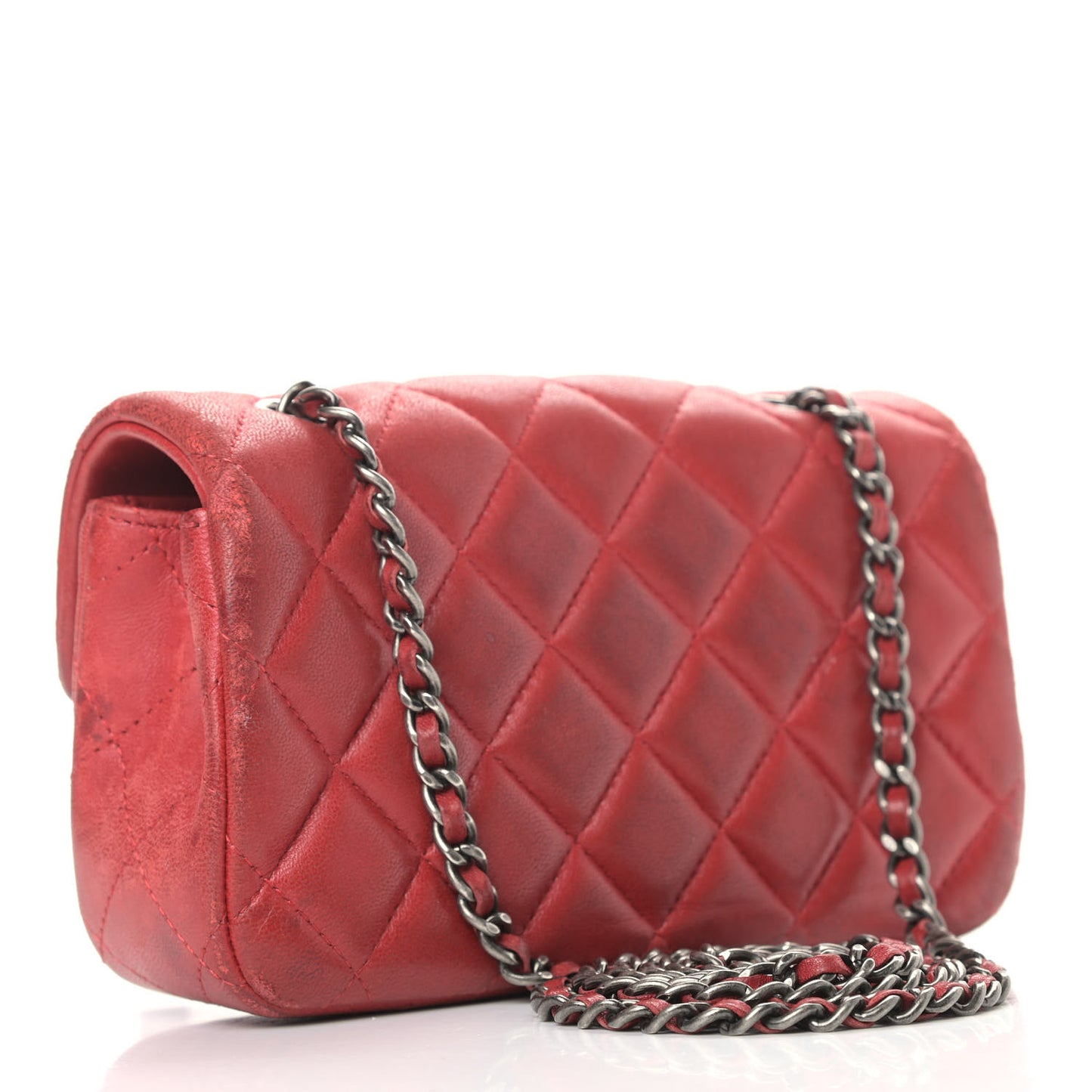 Lambskin Quilted Extra Mini Rectangular Flap Red