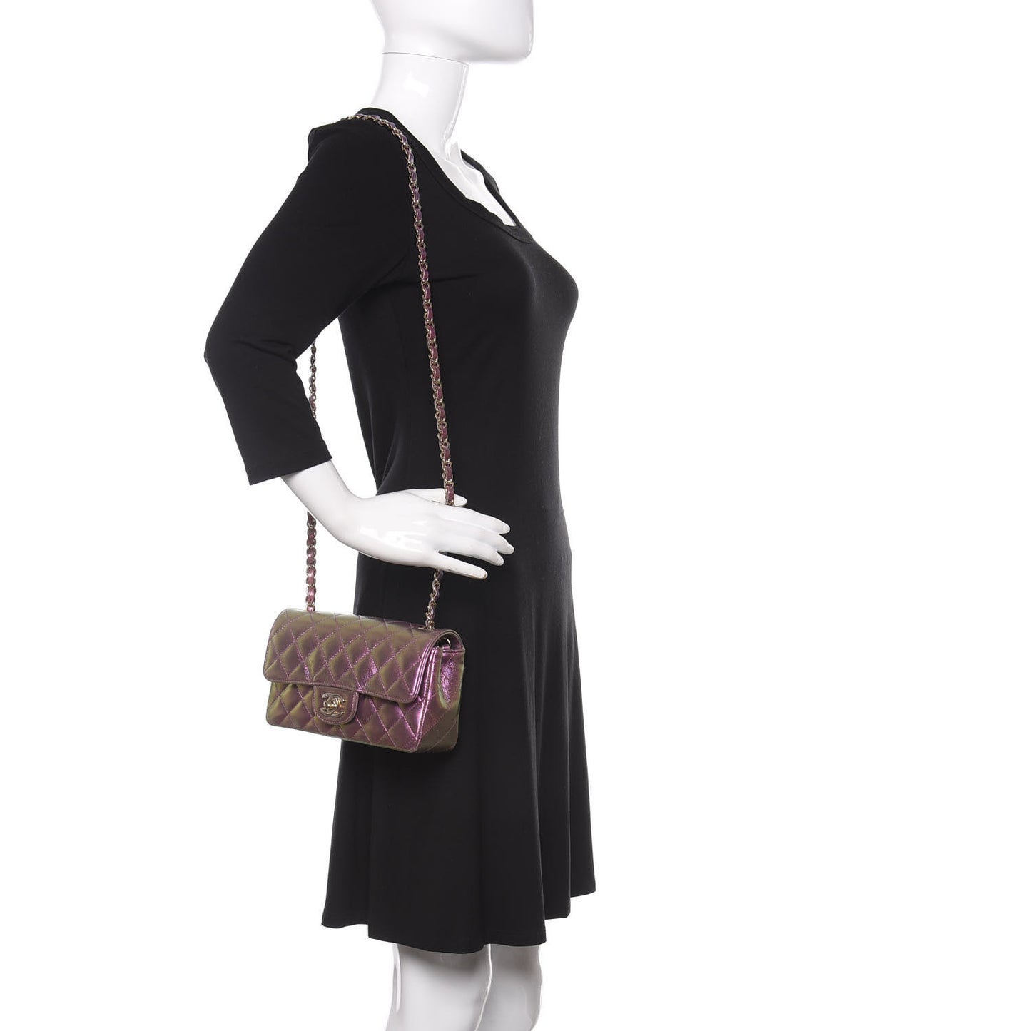 Iridescent Lambskin Quilted Mini Rectangular Flap Purple