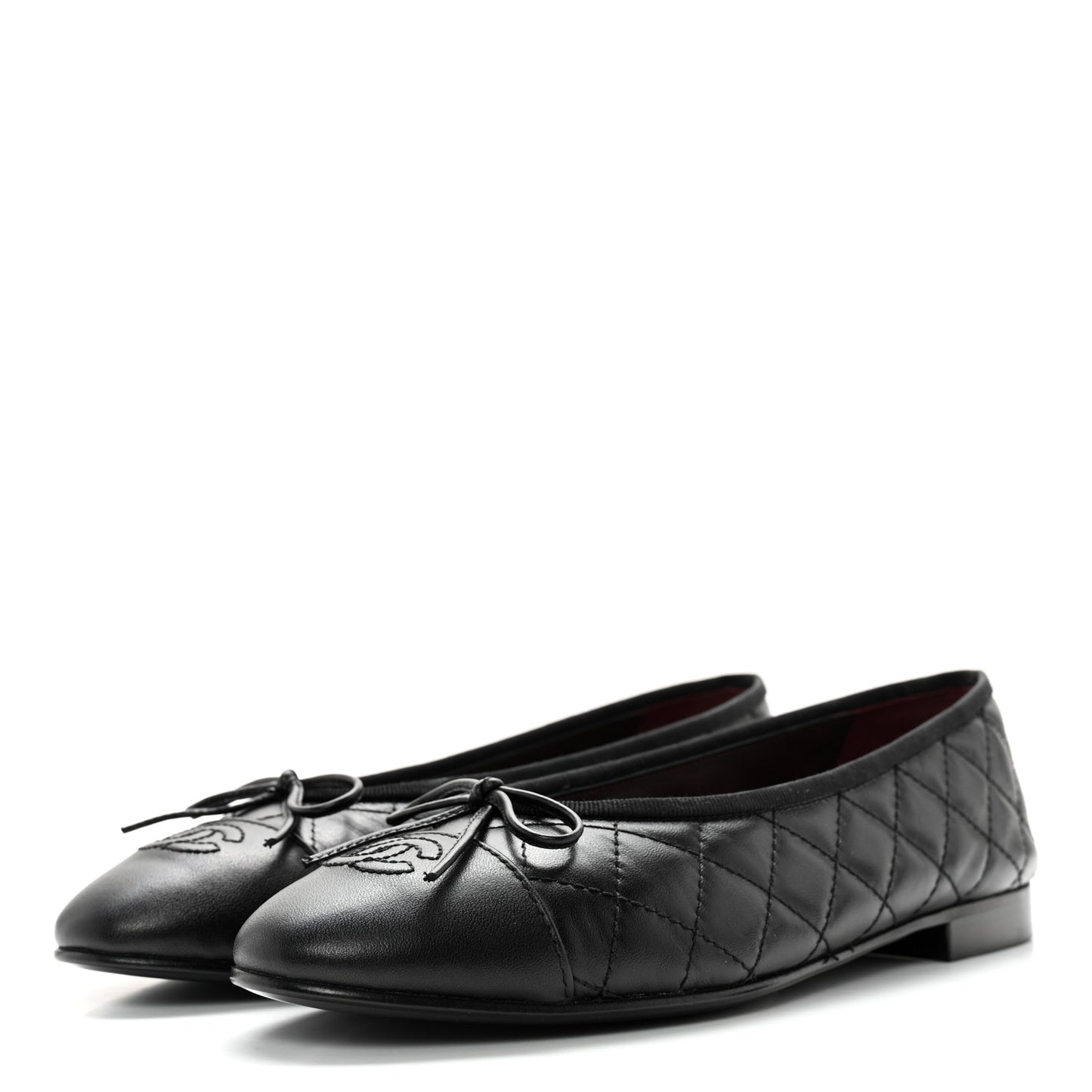 Aged Calfskin Quilted CC Cap Toe Ballerina Flats 39.5 Black