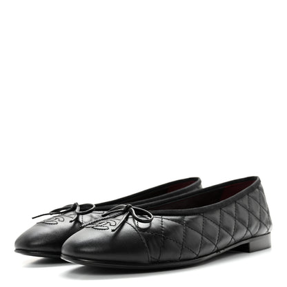 Chanel Aged Calfskin Quilted CC Cap Toe Ballerina Flats 39.5 Black 3 of 14
