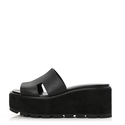 Hermes Calfskin Suede Eze 30 Sandals 37 Black 1 of 9