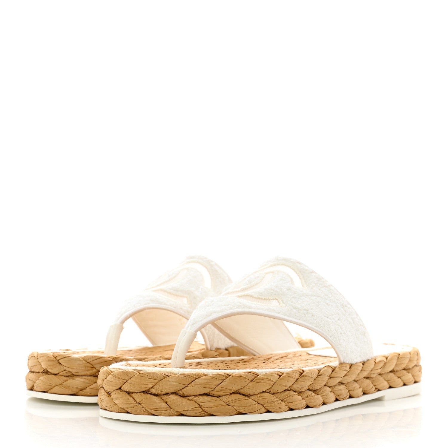 Chanel Terry Cloth Raffia CC Logo Thong Sandals 37 White 3 of 13