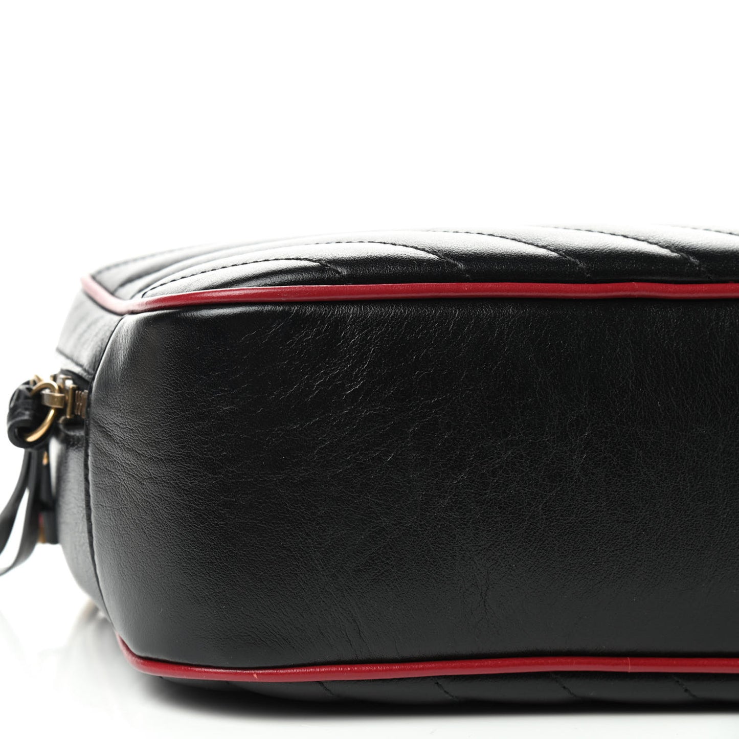 Vintage Effect Calfskin Matelasse Diagonal Small Torchon GG Marmont Bamboo Top Handle Shoulder Bag Black Romantic Cherry