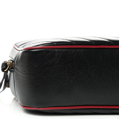Gucci Vintage Effect Calfskin Matelasse Diagonal Small Torchon GG Marmont Bamboo Top Handle Shoulder Bag Black Romantic Cherry 6 of 9
