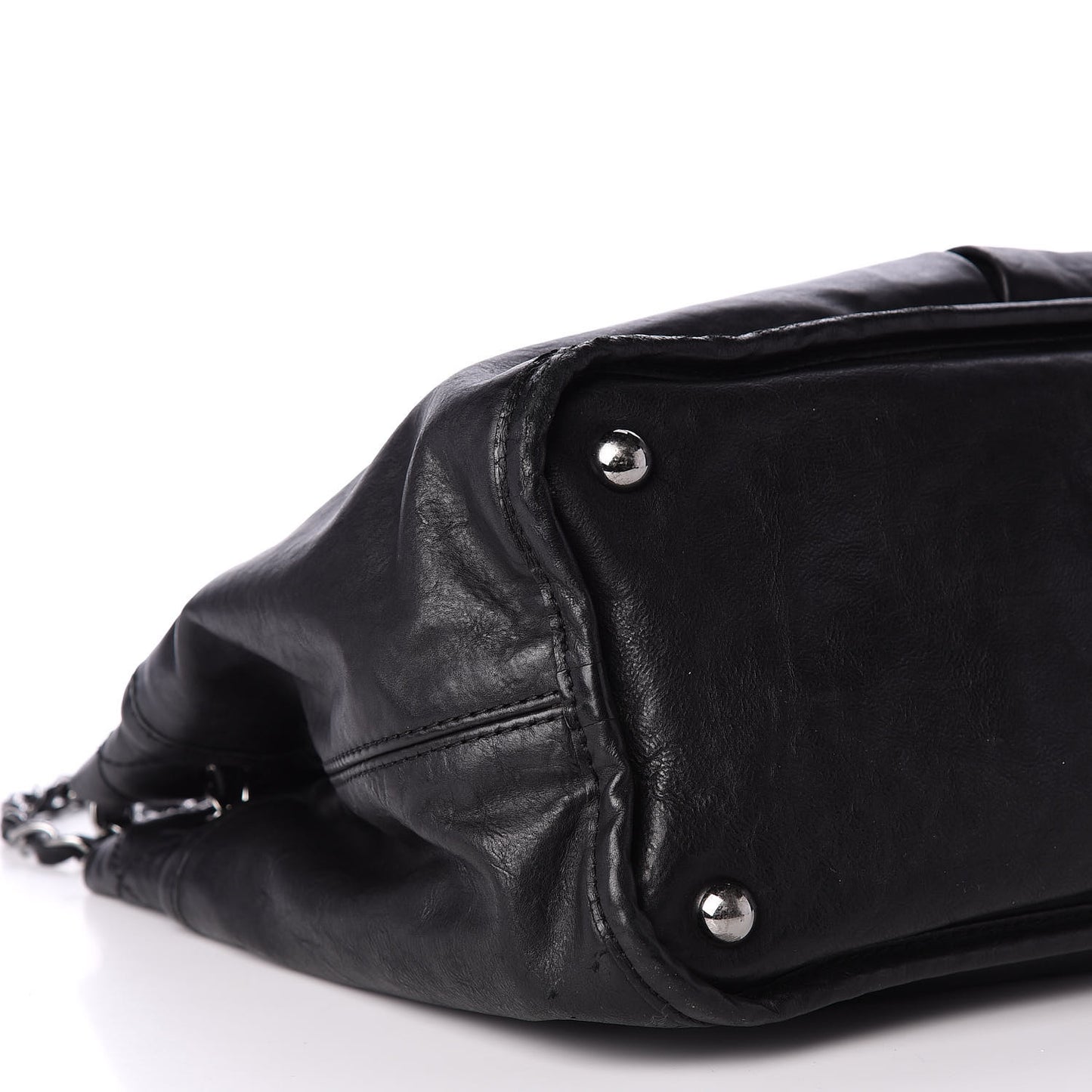 Lambskin Stitched Shopper Tote Black