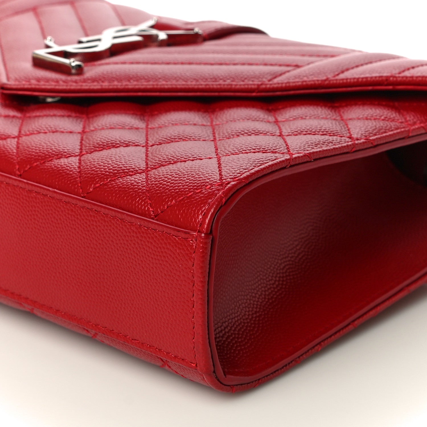 Saint Laurent Grain De Poudre Textured Mixed Matelasse Triquilt Medium Monogram Satchel New Red 11 of 11