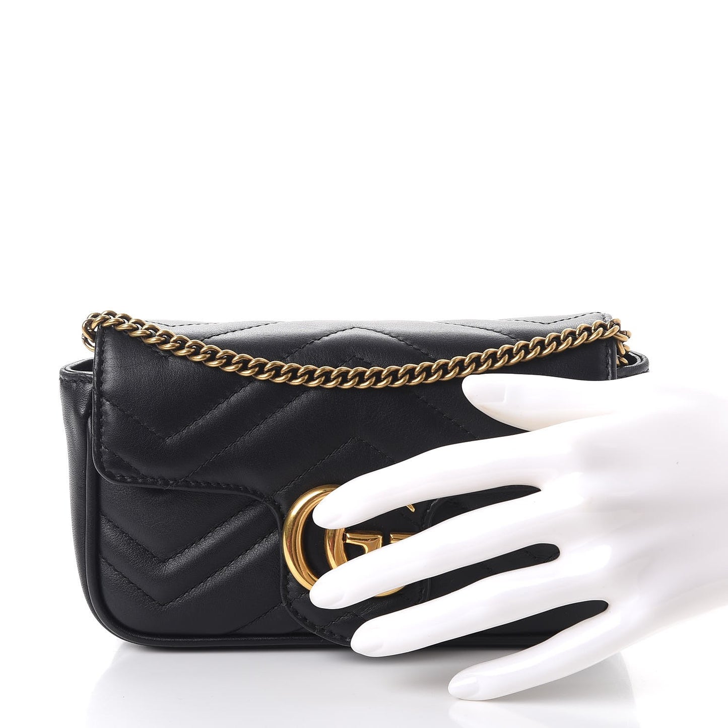 Calfskin Matelasse Super Mini GG Marmont Shoulder Bag Black