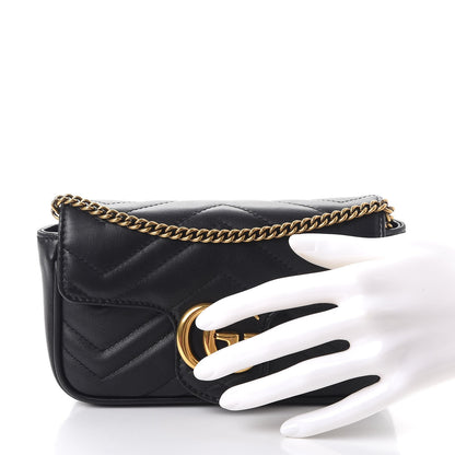 Gucci Calfskin Matelasse Super Mini GG Marmont Shoulder Bag Black 3 of 9