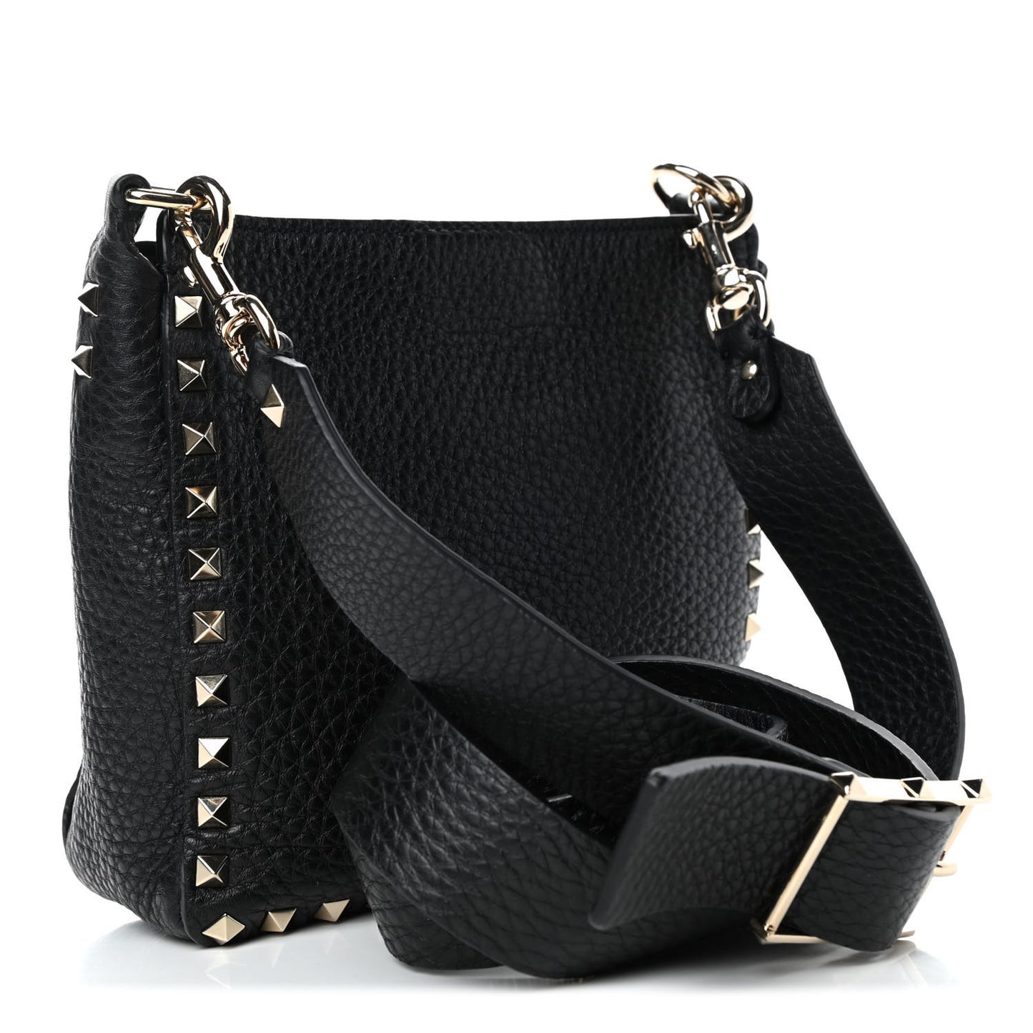 Pebbled Calfskin Mini Rockstud Flip-Lock Messenger Bag Black