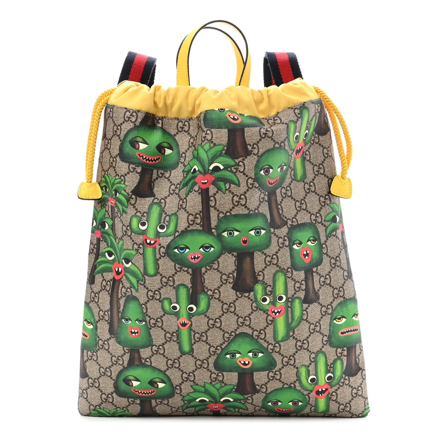 Soft GG Supreme Monogram Smiling Plants Childrens Drawstring Backpack Beige Ebony Multicolor Crop