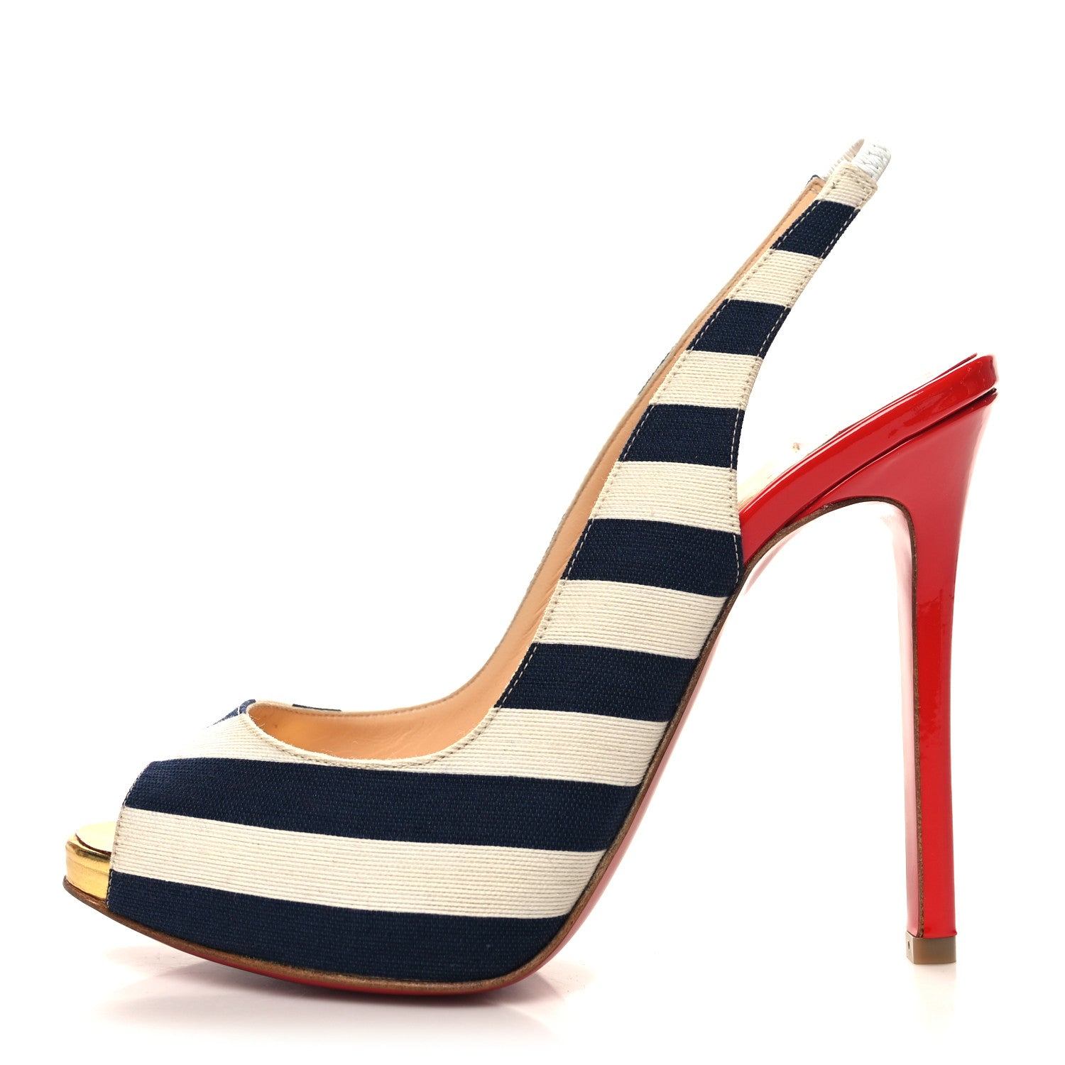 Christian Louboutin Toile Rayee Patent Sling 120 Pumps 36.5 Navy 1 of 8
