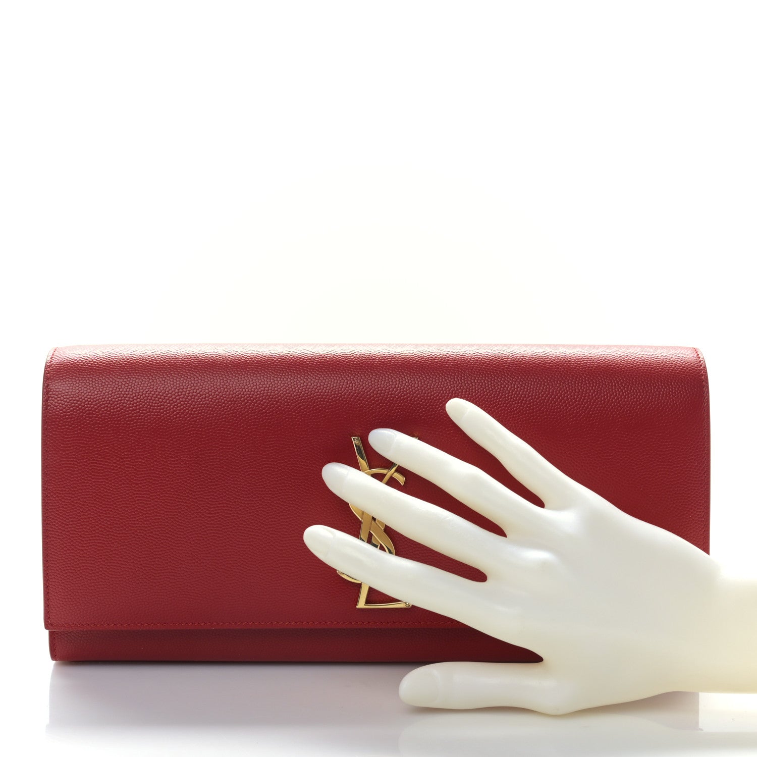 Saint Laurent Grain De Poudre Monogram Cassandre Clutch Rouge Orient 2 of 8
