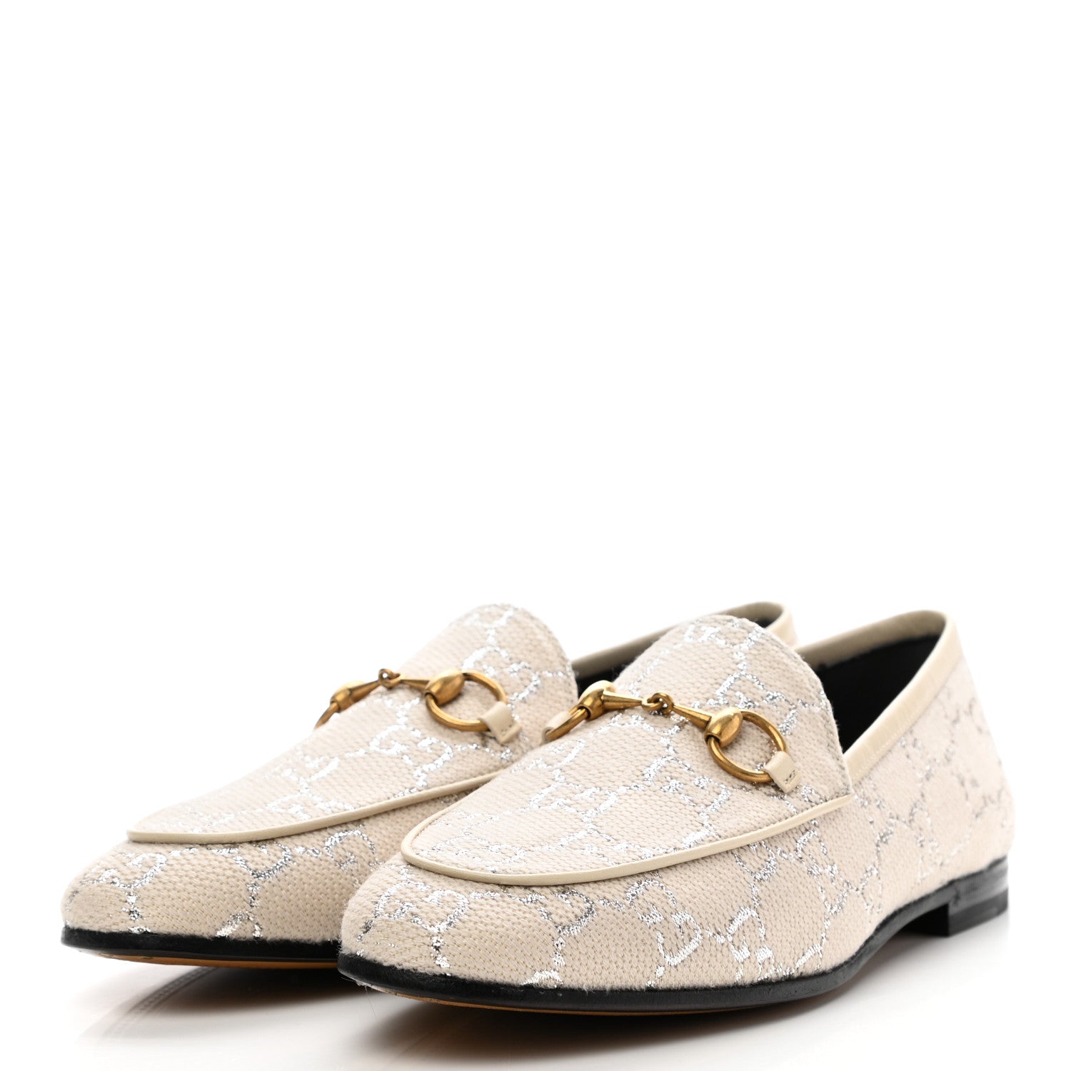 Gucci Canvas GG Monogram Horsebit Womens Jordaan Loafers 36 Gardenia Silver 3 of 9