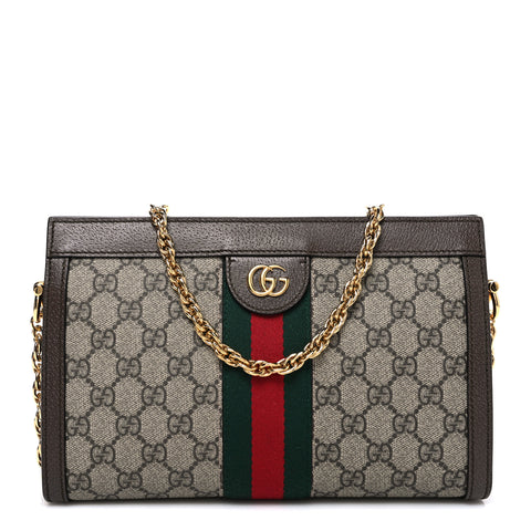 GG Supreme Monogram Web Small Ophidia Chain Shoulder Bag Brown
