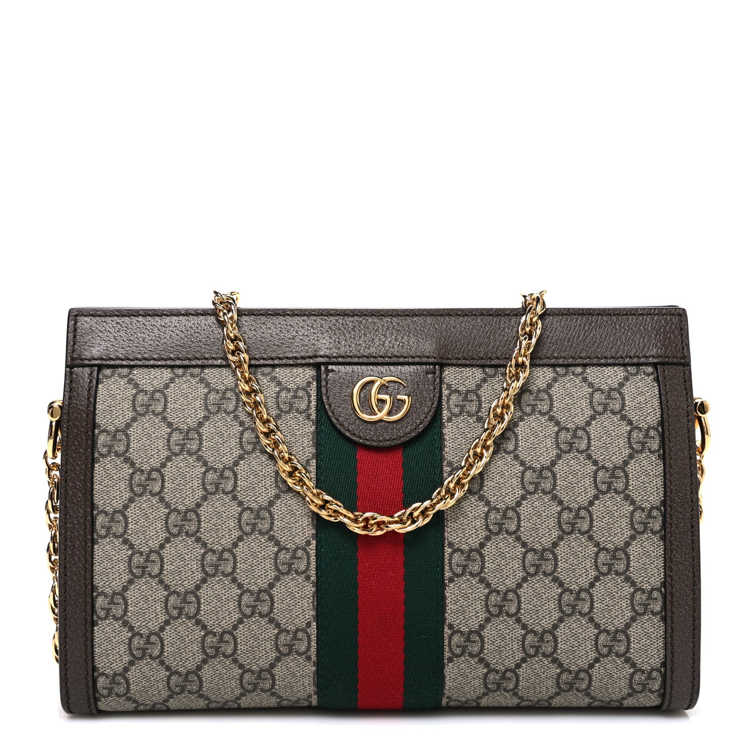 Gucci GG Supreme Monogram Web Small Ophidia Chain Shoulder Bag Brown 1 of 10