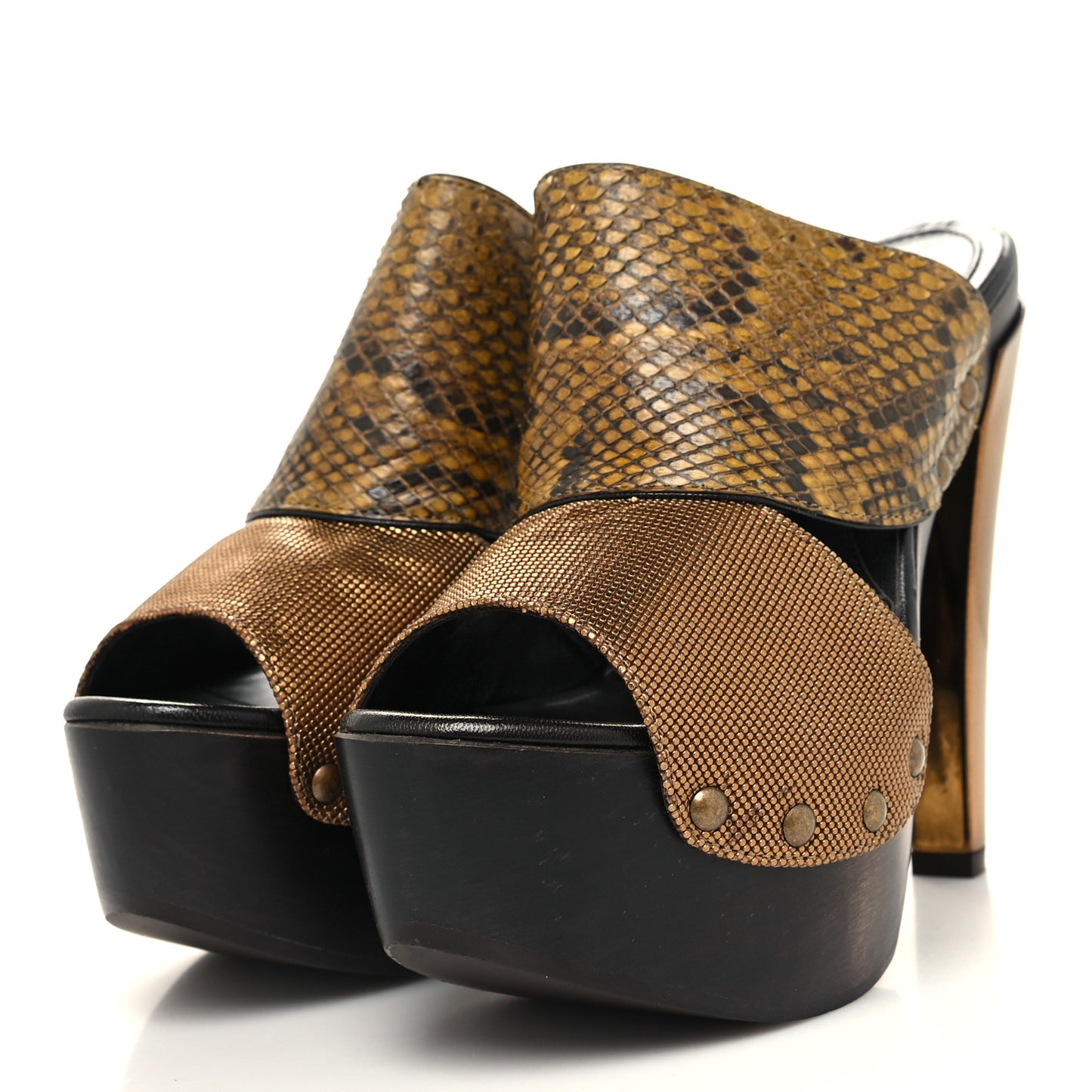 Snakeskin Calfskin Platform Sandals 36 Bronze