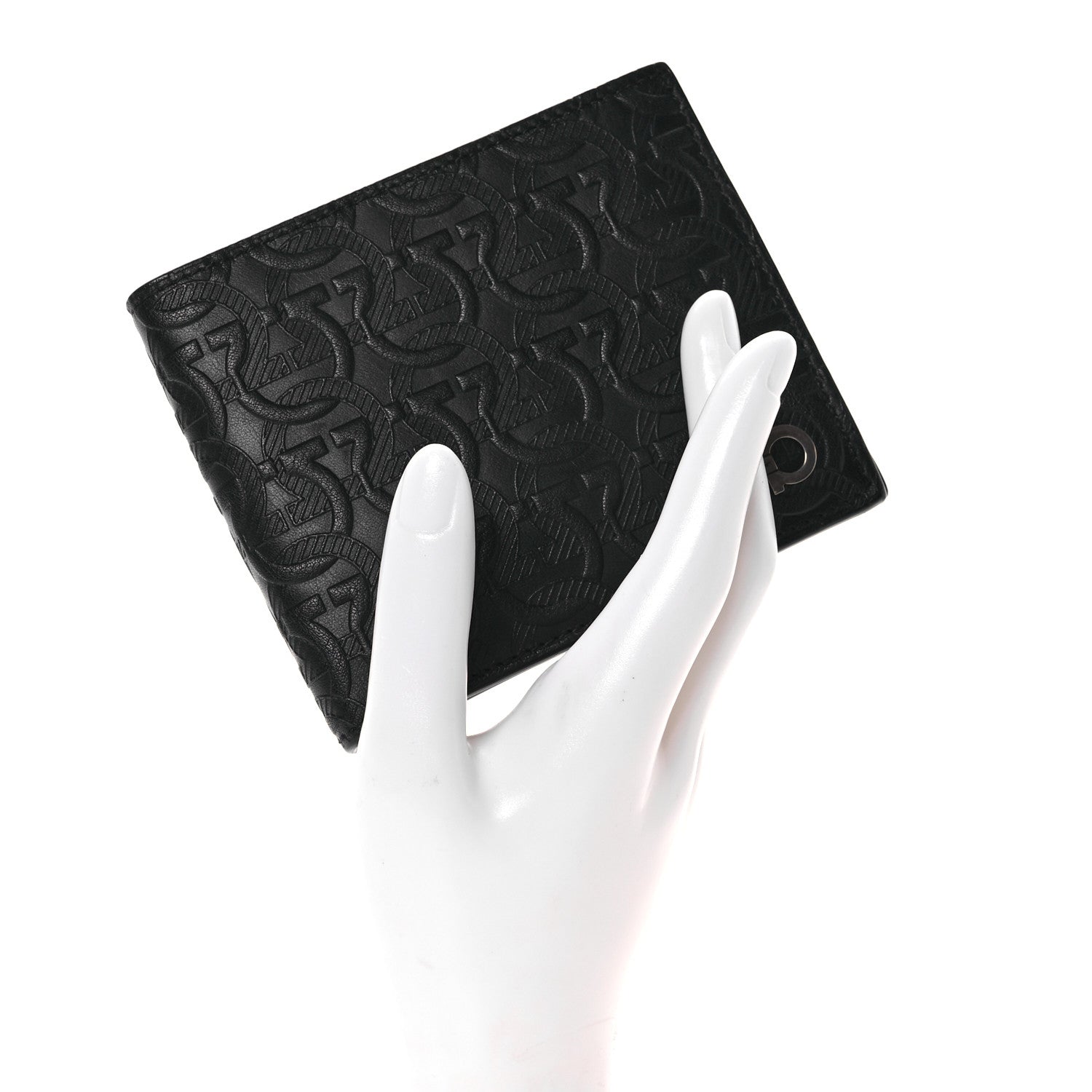 Salvatore Ferragamo Calfskin Embossed Gancini Bi-Fold Wallet Black 2 of 7