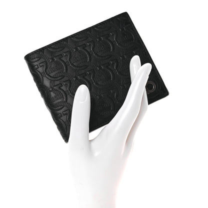 Salvatore Ferragamo Calfskin Embossed Gancini Bi-Fold Wallet Black 2 of 7