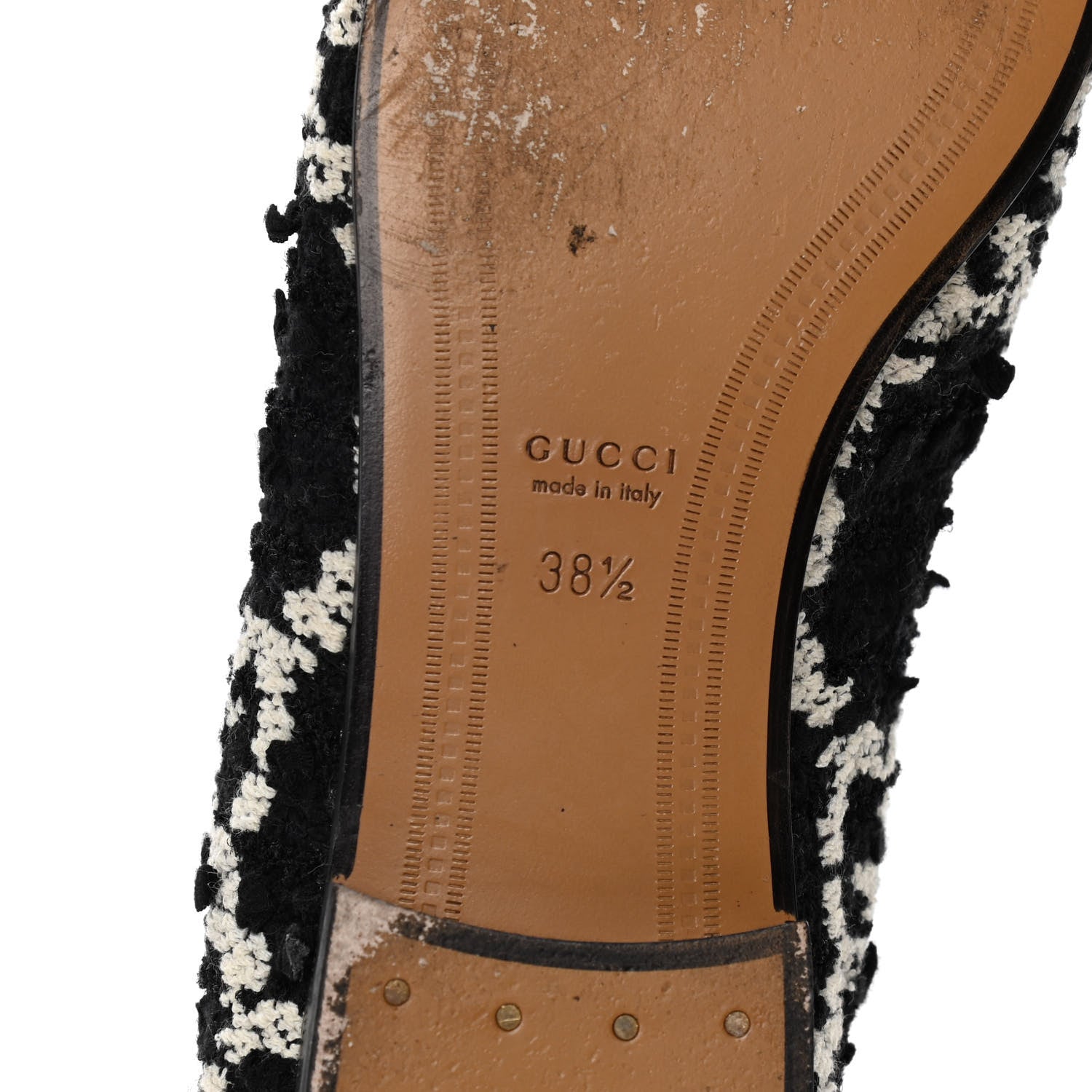 Gucci Tweed GG Monogram Horsebit Womens Jordaan Loafers 38.5 Black Natural 8 of 10