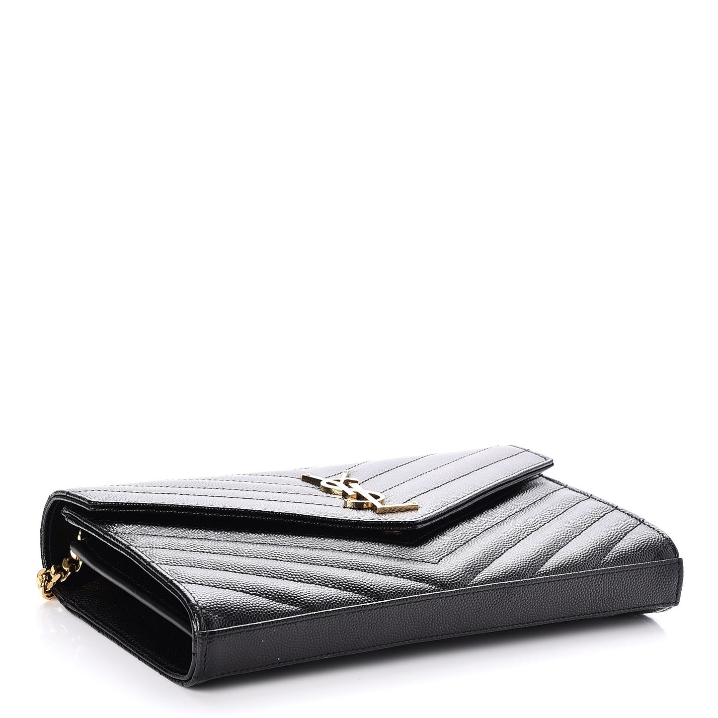 Grain De Poudre Matelasse Chevron Monogram Chain Wallet Black